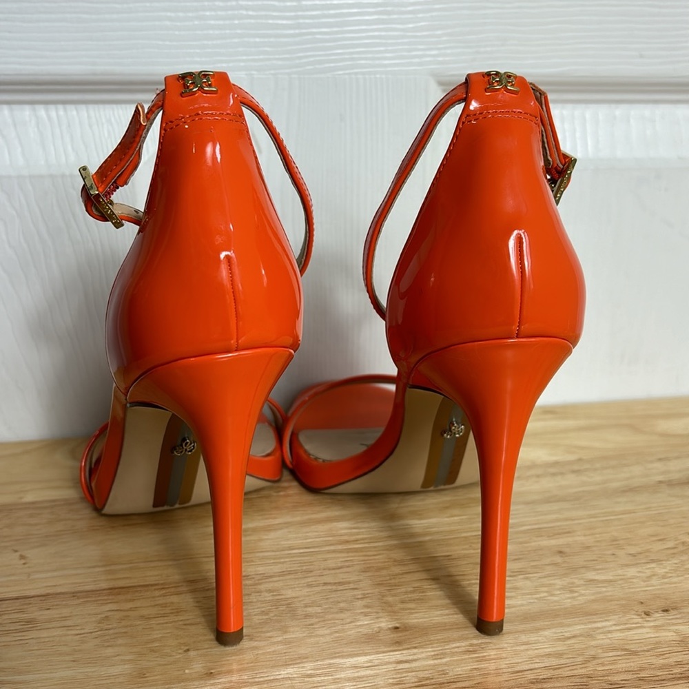 SAM EDELMAN SIZE 7.5 ARIELLA Orange open toe high heel sandals with ankle strap - Picture 5 of 13